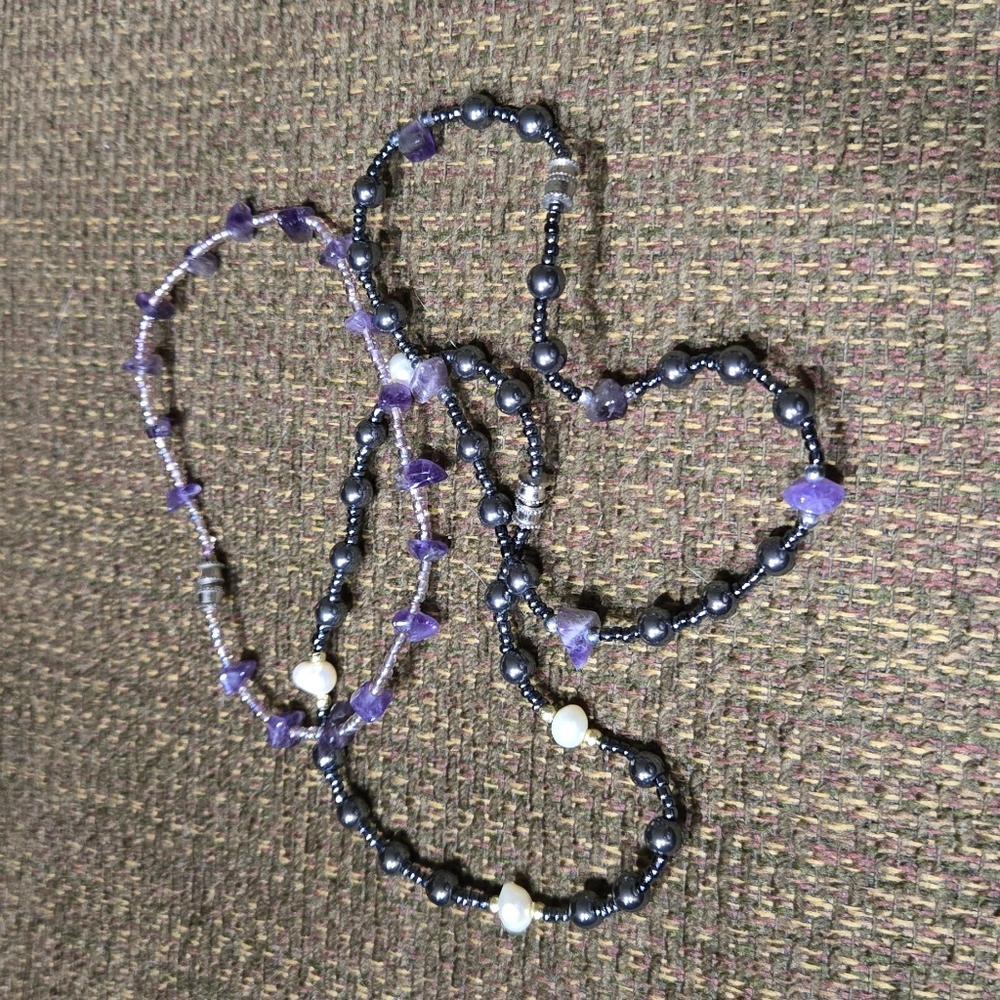 Amethyst and Pearl Bracelet Set